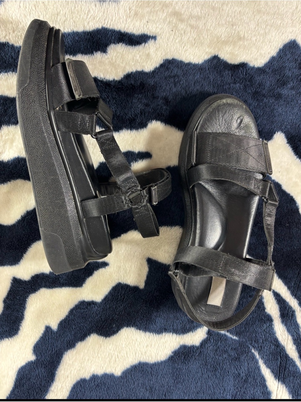 Suzanne Rae Black Platform Sandals Nylon Straps Leather Size 39/9